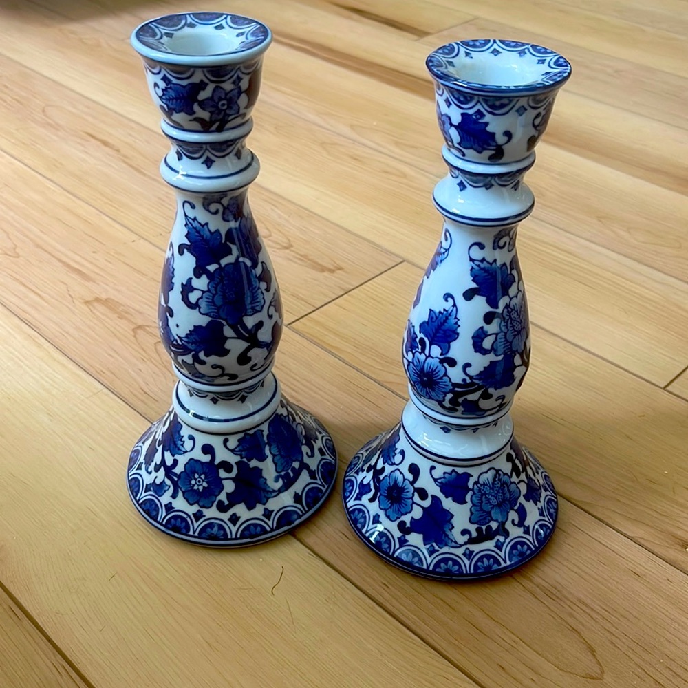 Candlestick Holder - Blue and White